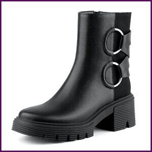 Women's Combat Ankle Boots Platform Lug Sole Motorcycle Zip